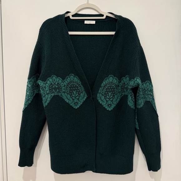 SANDRO | Lace-Trim Wool-Blend Cardigan - Picture 4 of 7